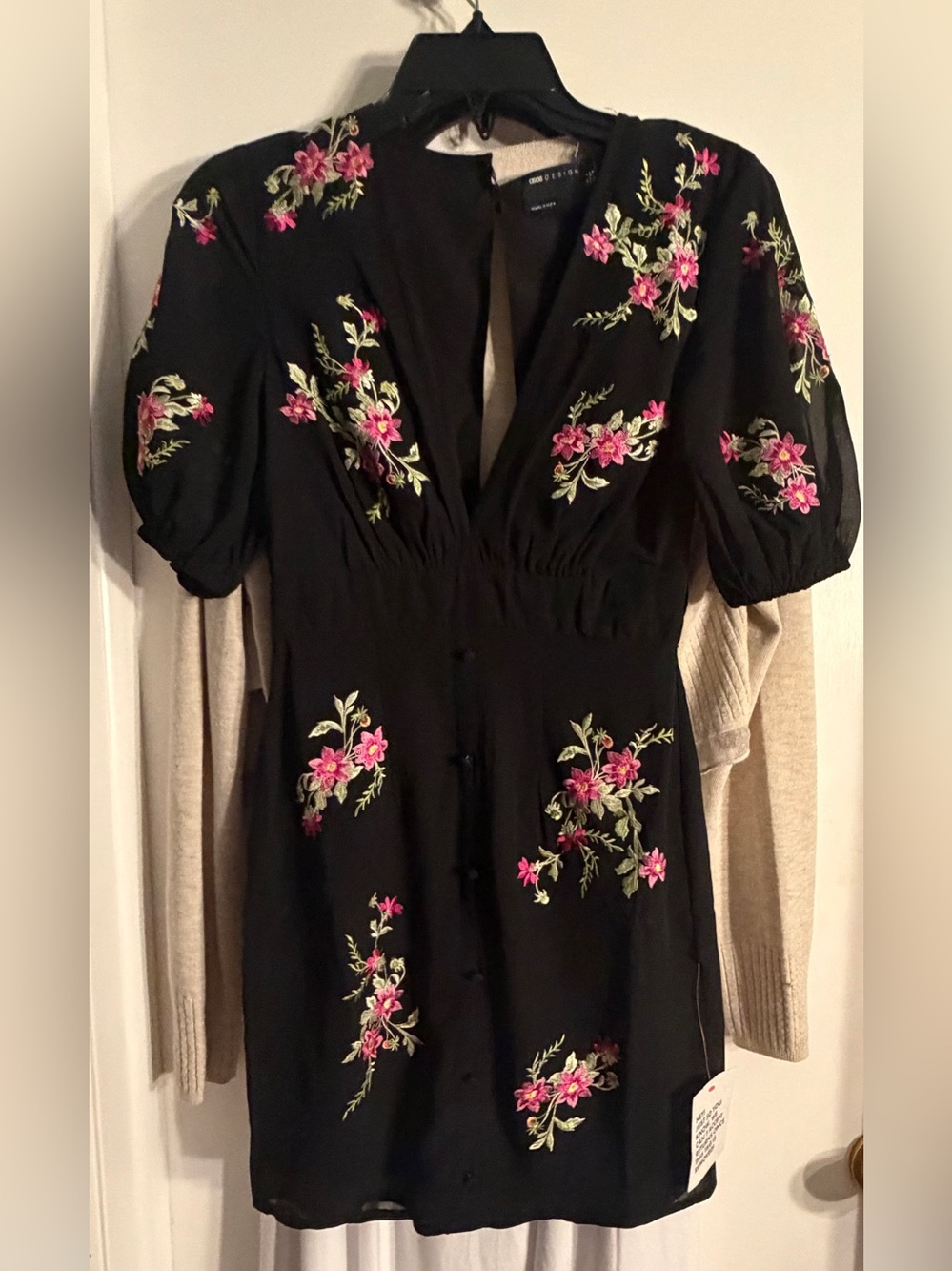 ASOS Design Brand Black Floral Embroidered Puff-Sleeve Top